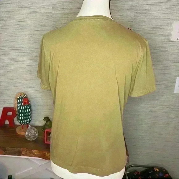 Zara Top Womens Large Short Sleeve Olive Green Metal Shoulder Detail Army Button - Picture 4 of 8